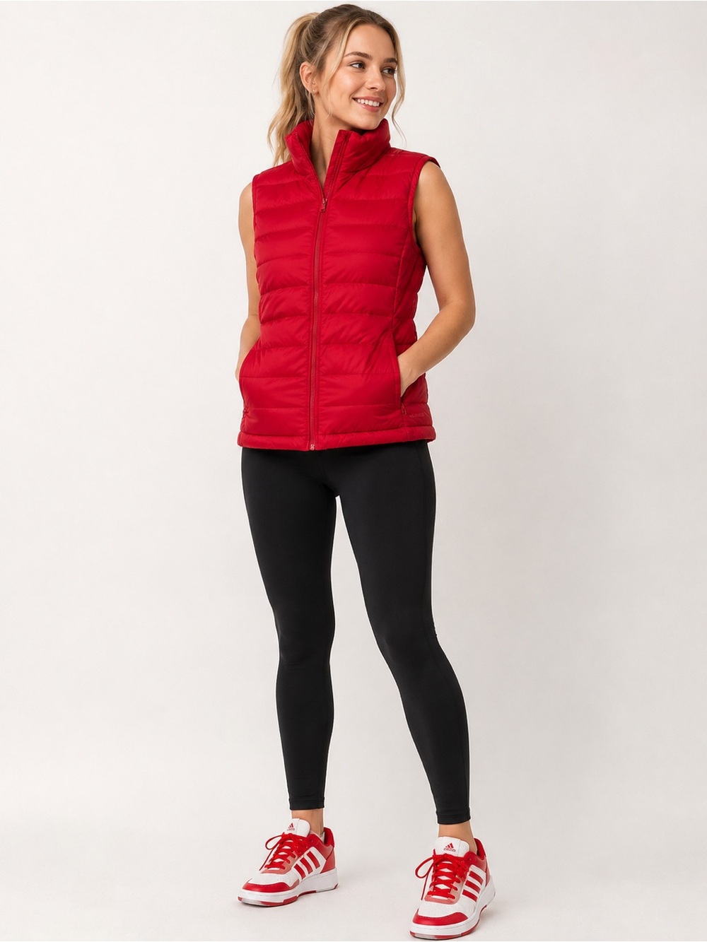 Lands' End Women's Down Puffer Vest Red Quilted Full Zip  NWOT  Size M